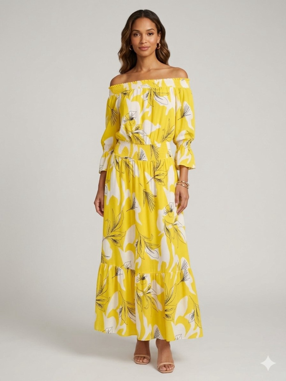 Chico's Yellow Floral Off‑Shoulder Maxi Dress
